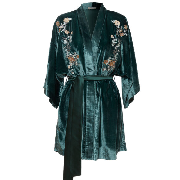Sonja Love - Velour kimono med broderi green